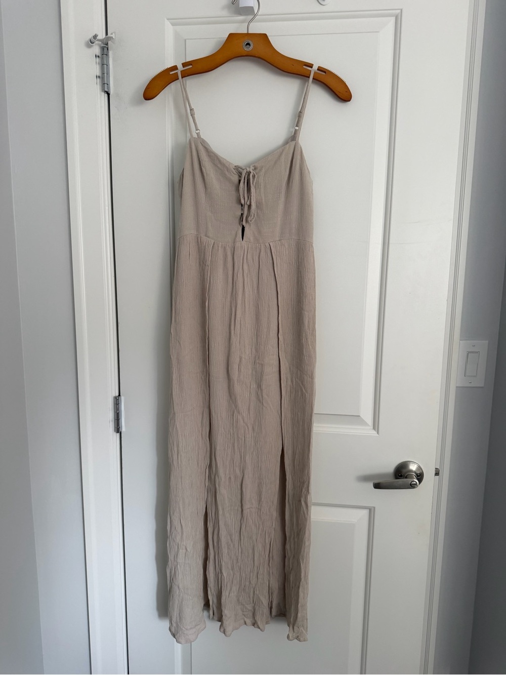 Lush Light beige Tie-Front Spaghetti Strap Maxi Dress